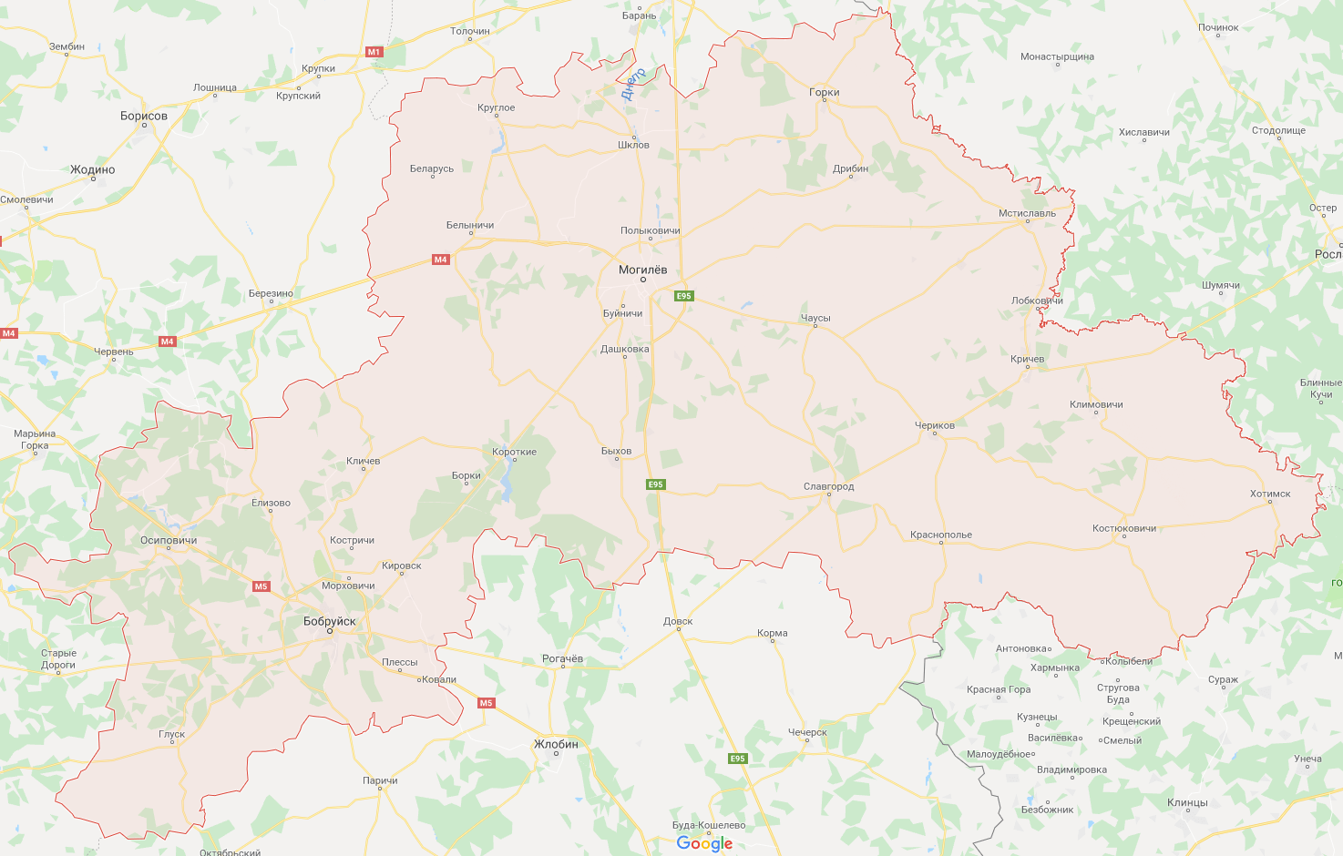 Карта городов Могилевской области по доставке - сетки рабица Картинка городов доставки сетки рабица по Могилевской области